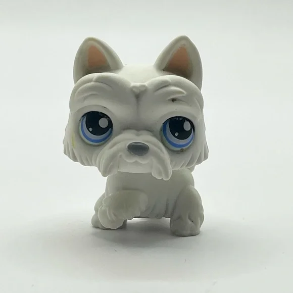 Figurine Littlest Pet Shop LPS #24 - Chien Westie Scottie Blanc Yeux Bleus, Hasbro, Occasion